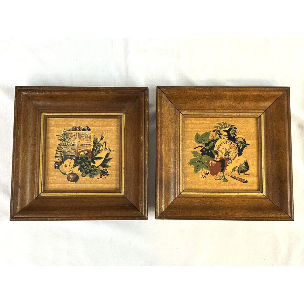 Vtg Set Of 2 Aaron Bros. Co. Framed Kitchen Prints 8.25" X 8.25" Fruit Floral